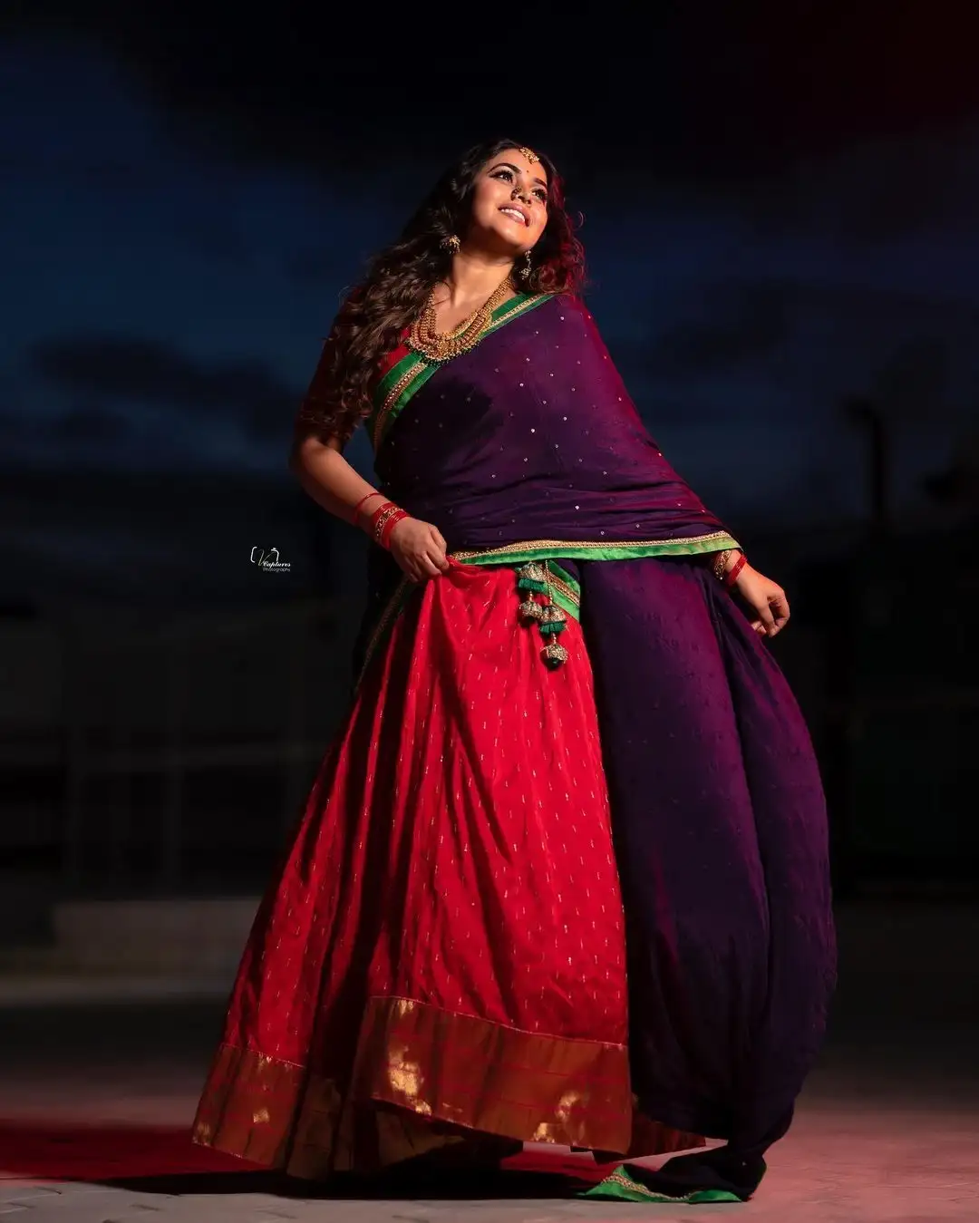 Indian TV Actress Poorna Photoshoot in Blue Half Saree